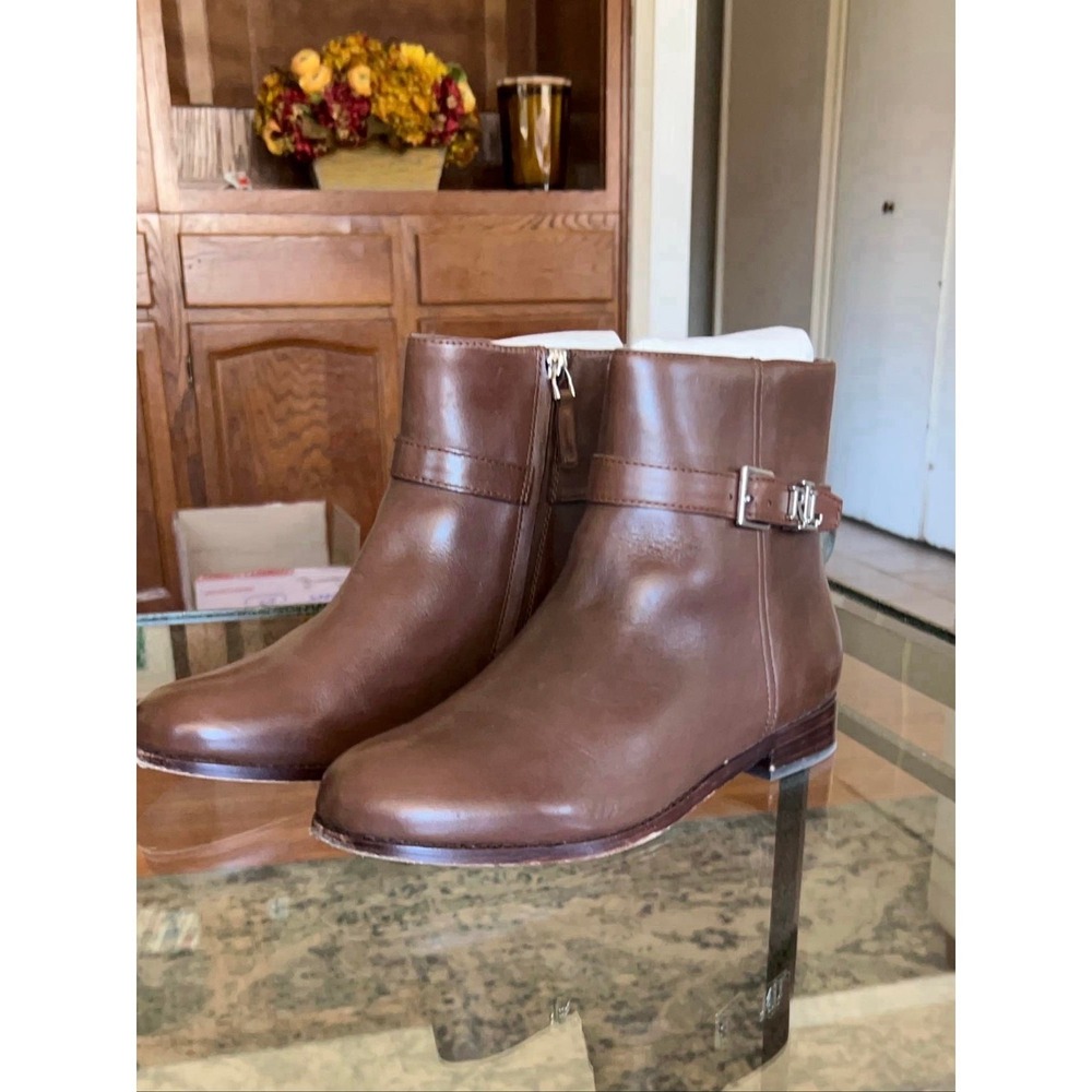 Lauren Ralph Lauren Margo Ankle Boots Women's 8.5B Brown Leather Buckle - Picture 2 of 9